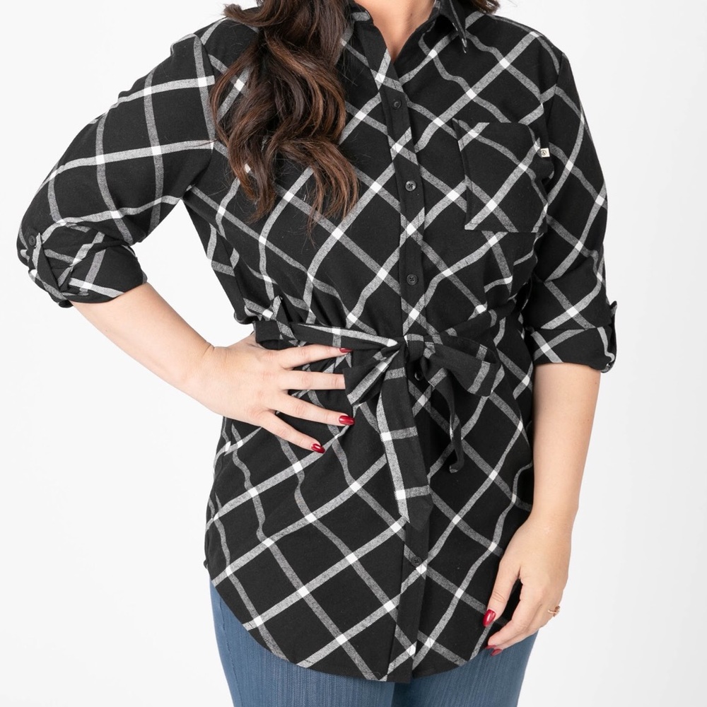 Black and white plaid flannel tunic